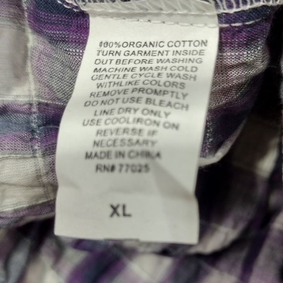 Threads for Thought Organic Cotton Plaid Button Shirt Mens XL Purple White Retro - Picture 9 of 9